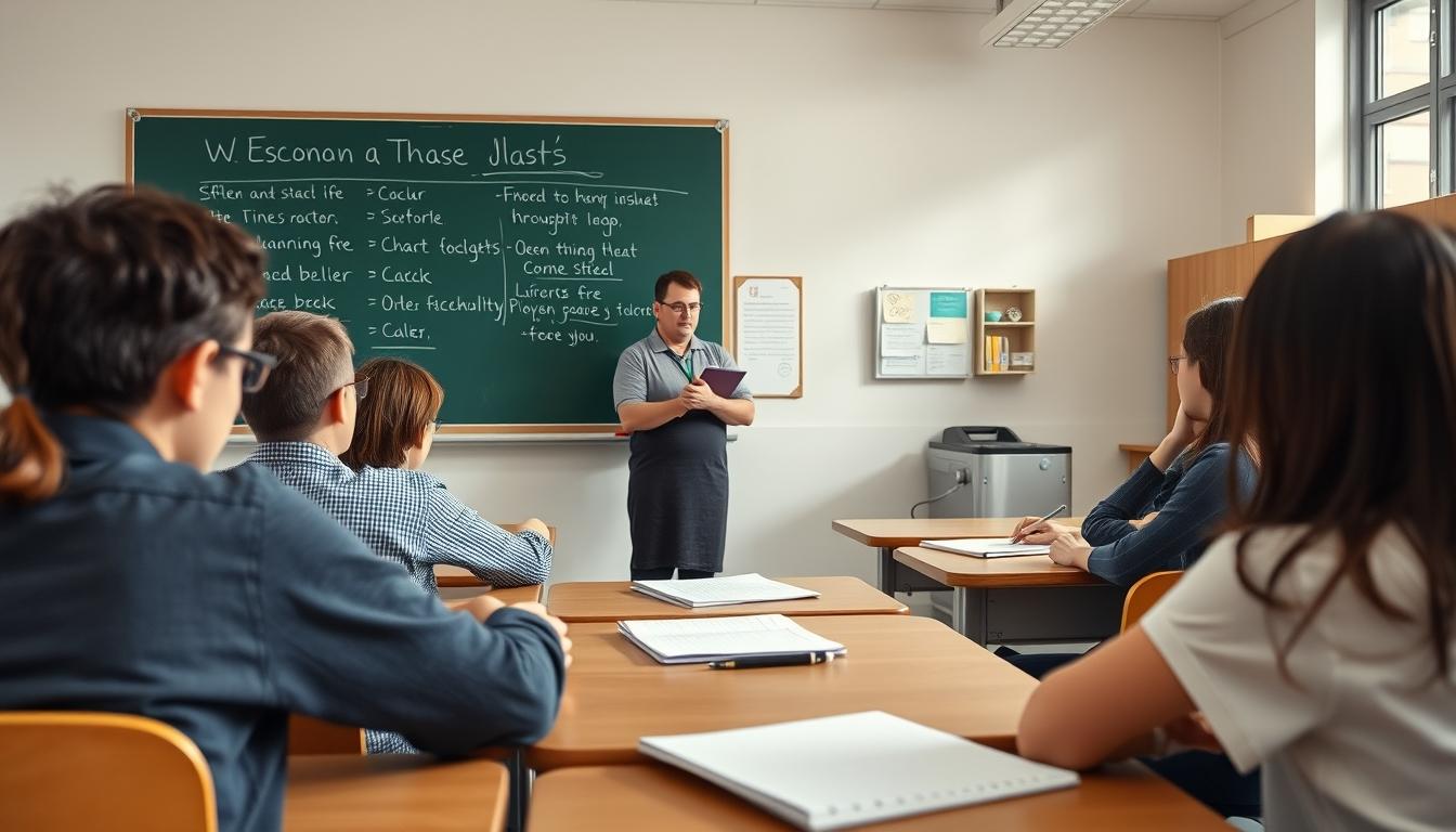 Students studying together in modern classroom